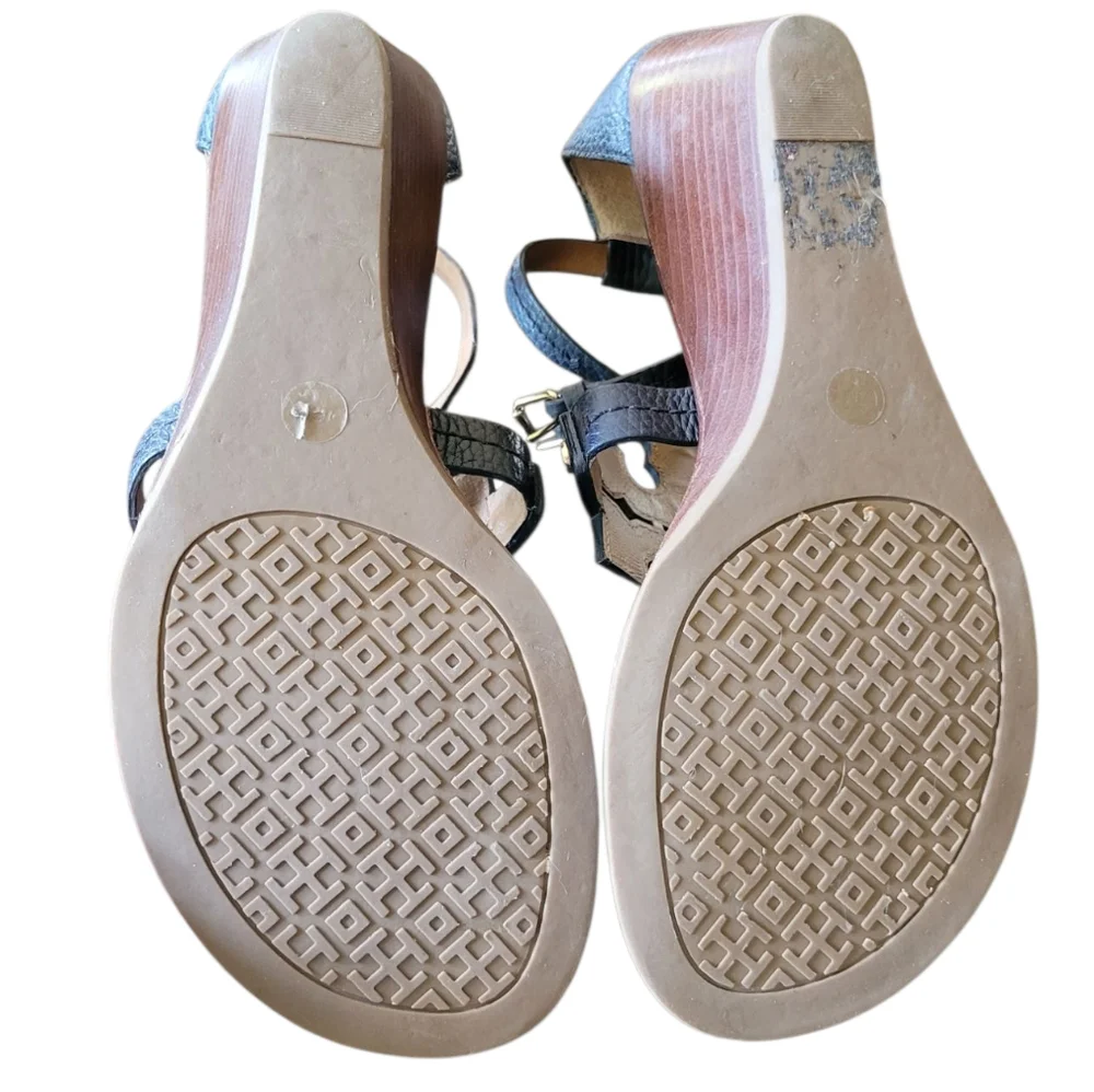 TORY BURCH Chandler Navy Brown Wedge Sandals 7 - Picture 6 of 6